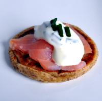 Blinis topped with Smoked Salmon and Creme Fraiche